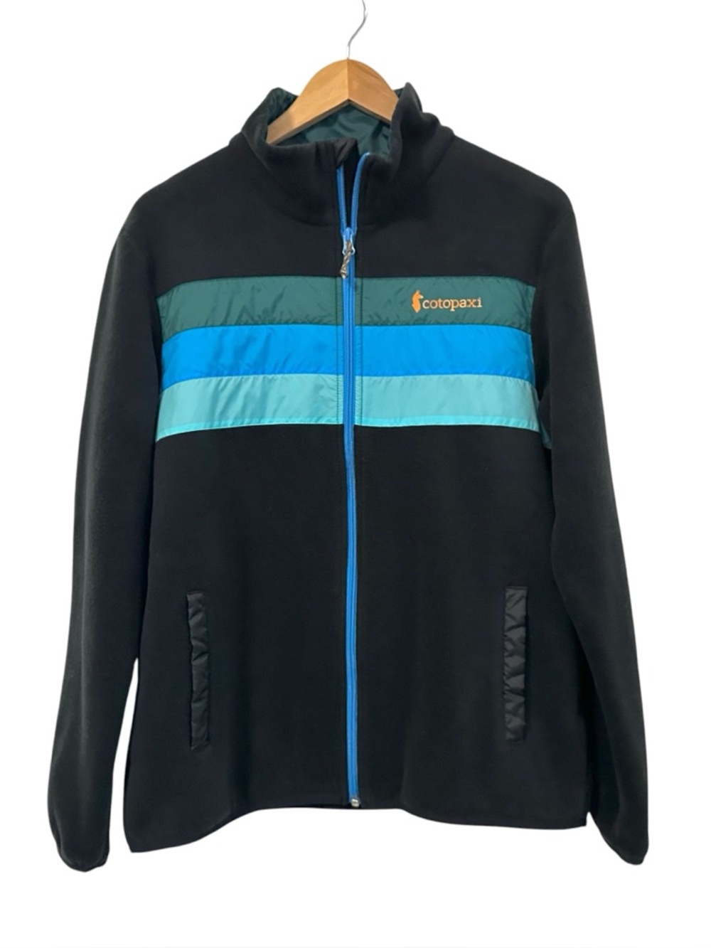 Cotopaxi Mens Teca Fleece Hooded Jacket Sz Medium Black Blue Full Zip Outdoor